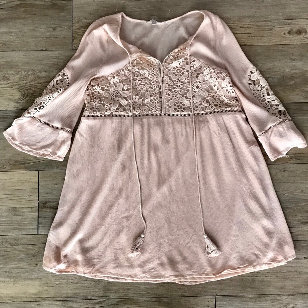 Light Pink Blush Tunic with Lace Detail
